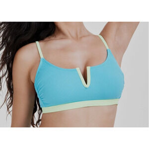 Salt + Cove Women's Juniors' Blue V-Wire Ribbed Bikini Swim Top Size L 14213